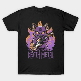 Death Metal Satanic Baphomet Cat playing guitar T-Shirt